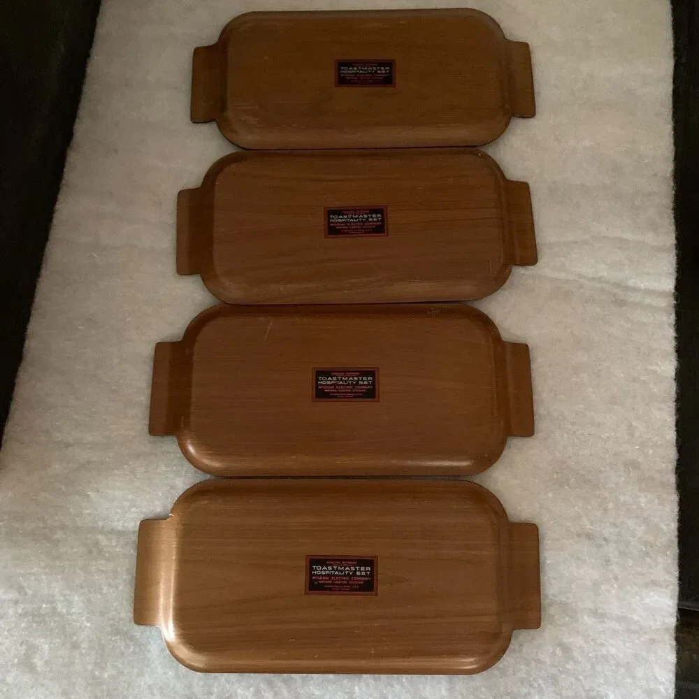 4 Toastmaster Hospitality Set Trays McGraw Electric Co. Mid Century Wood USA